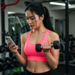 mulher levantando pesos na academia – Saiba quantas calorias se gasta em um treino de musculação.